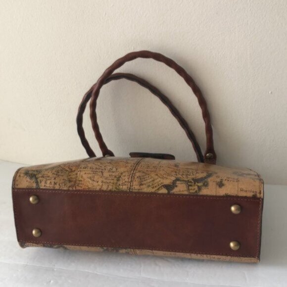 Patricia Nash Rienzo Leather European Map Shoulder Handbag Satchel Tan - Picture 10 of 16